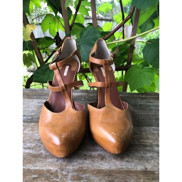 MAX STUDIO Hidden Platform Leather Brown Mary Janes Heels Sz 9.5 M - Picture 6 of 9